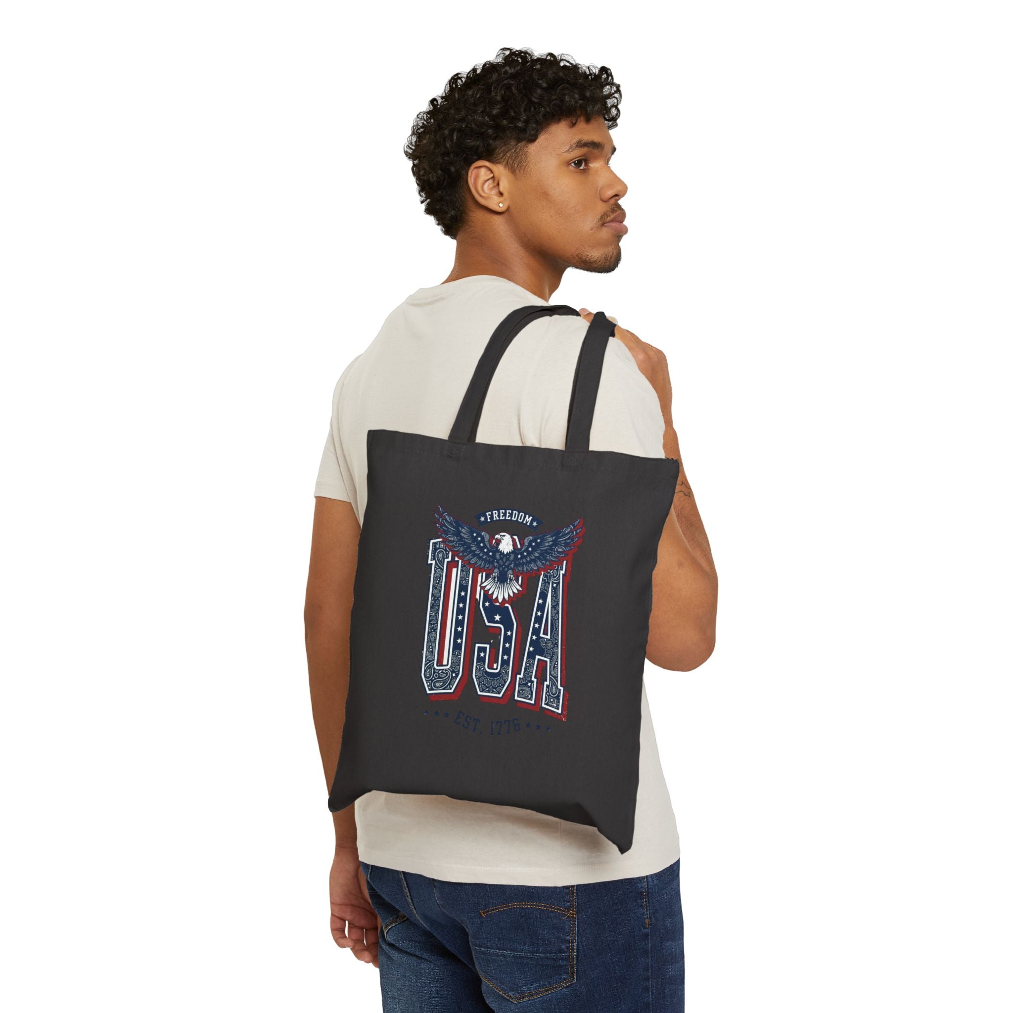 Vintage Americana USA Eagle Tote | 4th of July patriotic stars & florals