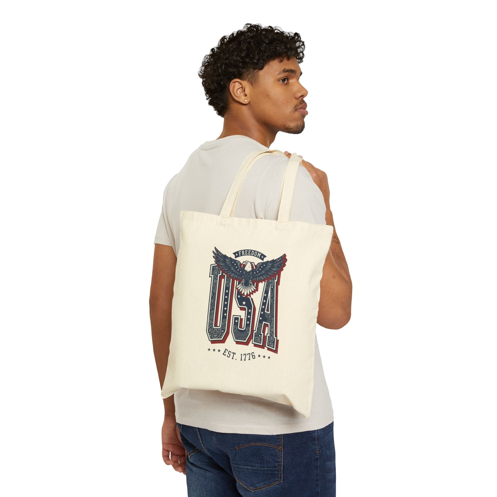 Vintage Americana USA Eagle Tote | 4th of July patriotic stars & florals